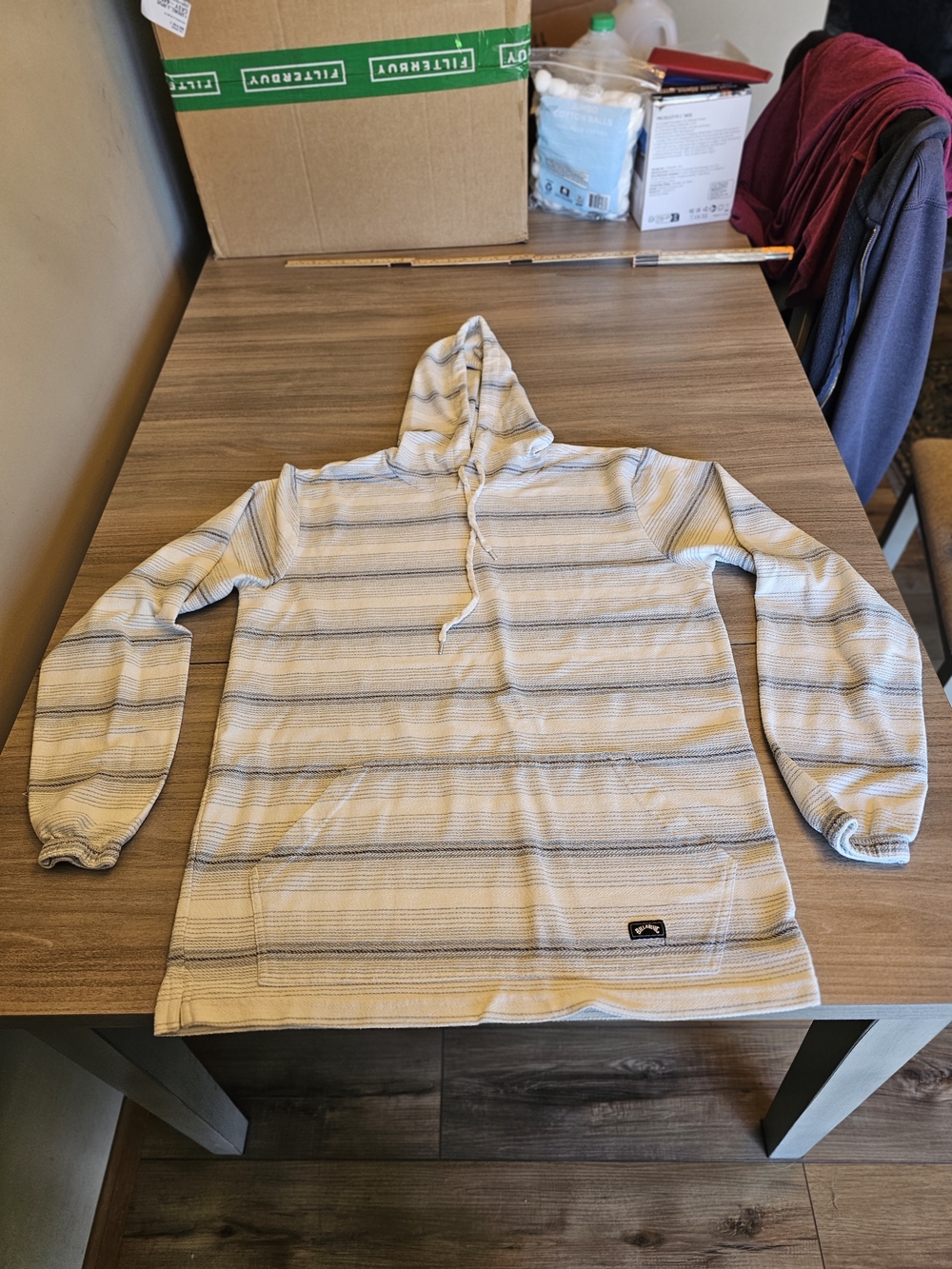 Billabong Striped Hoodie Pullover Long Sleeve Drawstring Hood Medium